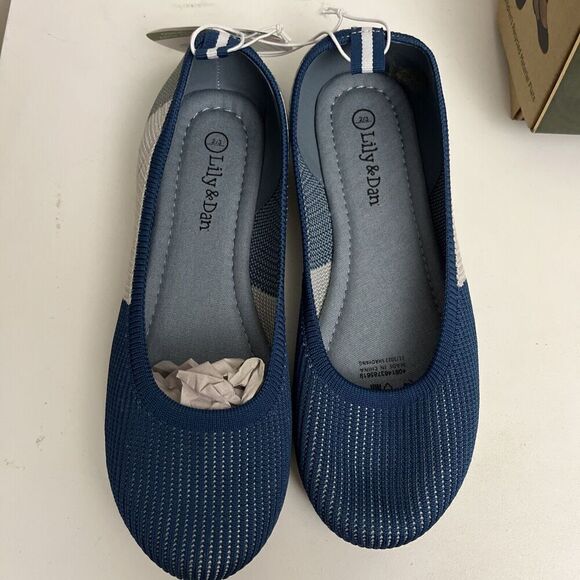 GIRLS SHOES Lily and Dan Ballerina Flats, Size 2/3 Dress Up Recycled Blue Ivory - Picture 1 of 12